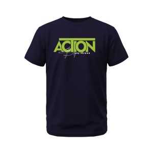 ​Action Begins Now Greys and Blues Pima Round Neck T-shirt - Midnight Navy