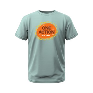 One Action at a Time Greys and Blues Pima Round Neck T-shirt - Mint Blue